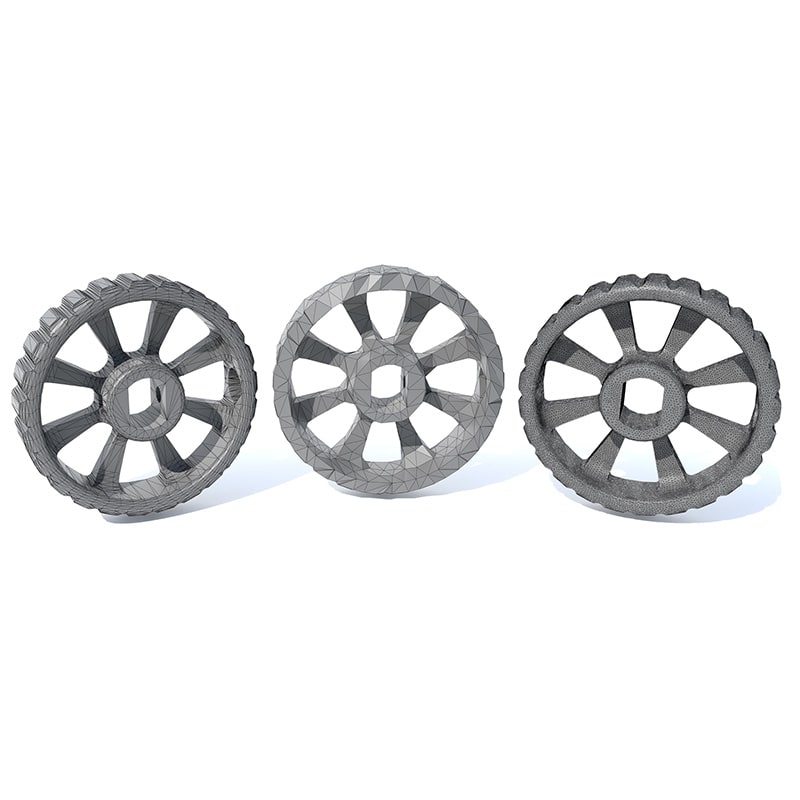 Wheels with different numbers of faces for texturing.