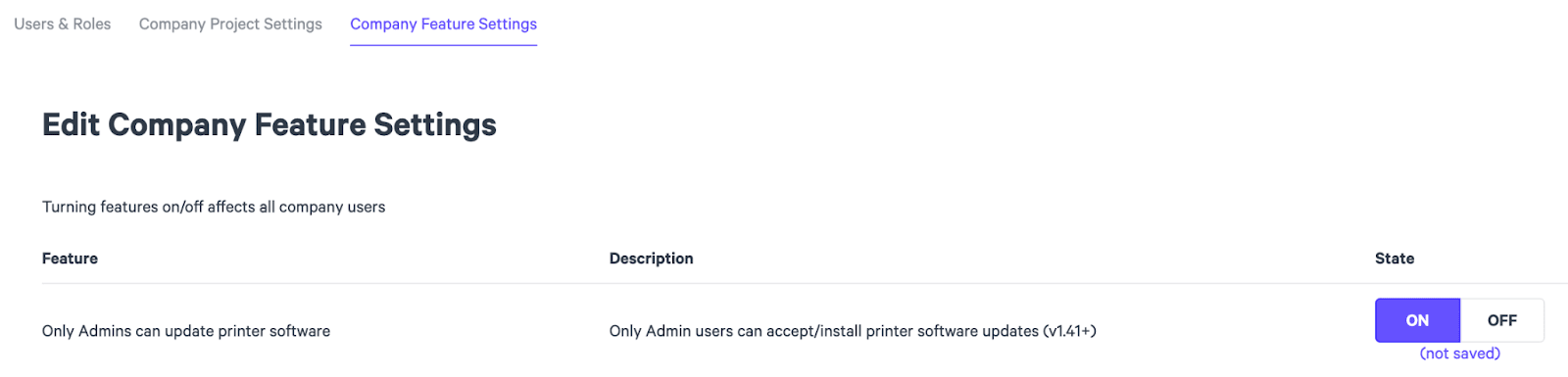 Edit Company Features